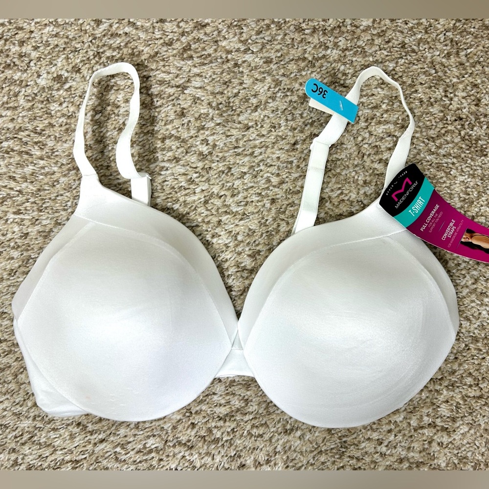 Maidenform Full Coverage T-shirt Bra White NWT Convertible Straps 36C